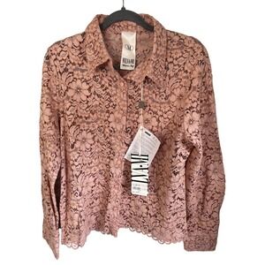 NWT‎ Milva-Mi Italy Dusty Rose Floral Guipure Lace Button Down Blouse IT 46 US L